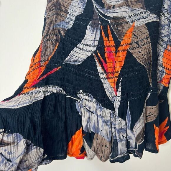 Patrons of Peace Blue Marine Tropical Flocked Tank Top Elastic Shirring NWT! - Picture 2 of 8